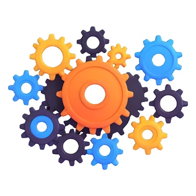 gear icon with interconnected nodes forming a workflow sticker