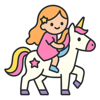 flat icon of a girl riding a unicorn, modern style, easy to recognize sticker