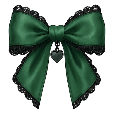 green gothic bow with black lace trim and heart charm, remove background sticker