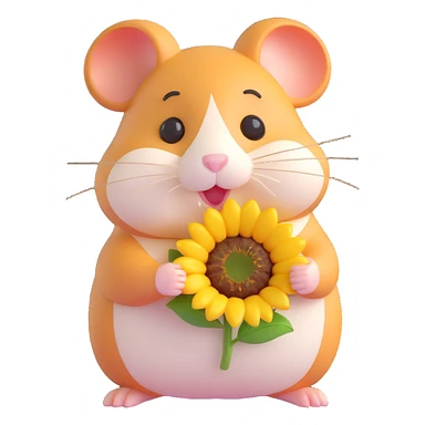 3D emoji style hamster, holding a sunflower seed, chubby cheeks sticker