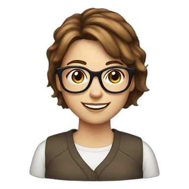 White girl with short brown hair and glasses smilling sticker