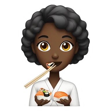 A dark girl eating sushi  sticker