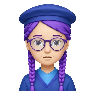 blue uniform wearing scout kid with purple braids and glassess with blue hat sticker