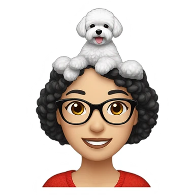 woman-black hair-christmas hat-with glasses-with bichon dog-white-smile sticker
