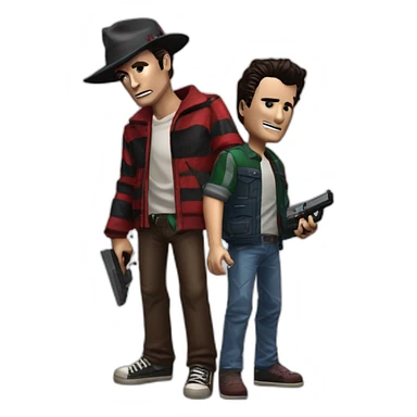 Freddy Krueger and Ash Williams and Jason Voorhees playing a video game sticker