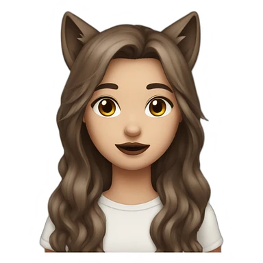  girl brown long hair lipstick wolf ears  sticker