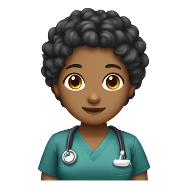 black curl hair, tan skin nursing student, kawaii sticker