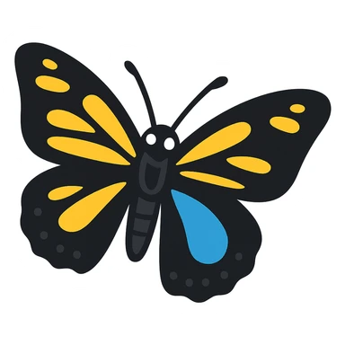 Make the butterfly's wings and body black, keep the vibrant toon style, remove the background. sticker