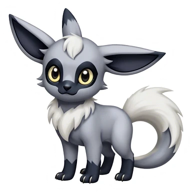 Absol-Umbreon, long thick black ears, no Scapha, black long tail, black eyes, white fur, black claws, cute big eyes, adorable sticker
