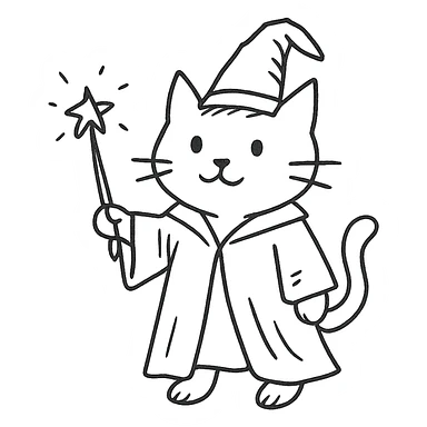 cat wizard holding a wand sticker