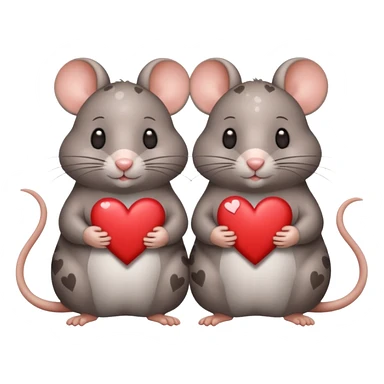 two fat little rats holding hearts one grey with white spots the other warm brown sticker