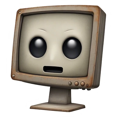 Old monitor heavily covered in dust, dirt and rust with no face features sticker