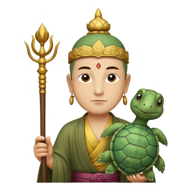 man with turtle head, scepter, buddhism, lotus sticker
