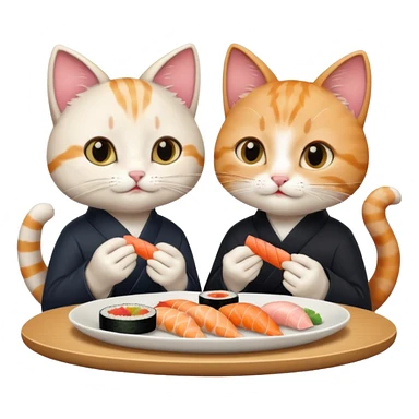 cute girl cat and a cute boy cat eating sushi together sticker