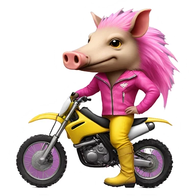 Razorback wearing yellow clothes with pink boots on a black dirt bike sticker