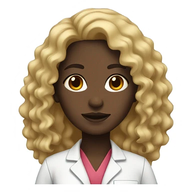 woman dark skin long curly hair with a doctor uniform sticker
