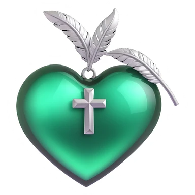 gothic heart, emerald green glass, silver cross, feather accents, lush and gothic sticker