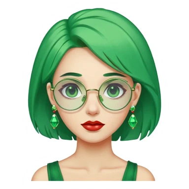 gem lover woman with gem accessories excessive amount gem glassess very big gem earrings green hair sticker