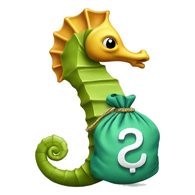 A Seahorse that has a money bag  sticker