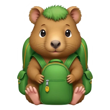 baby capybara wear green backpack sticker