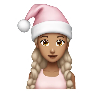 Ariana grande in a light pink christmas outfit wearing a light pink christmas hat sticker