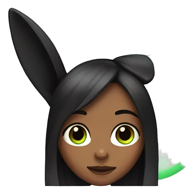 Girl's face black long hair Left eye blue a right green black bunny ears sticker
