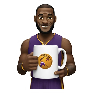 LeBron with a mug sticker
