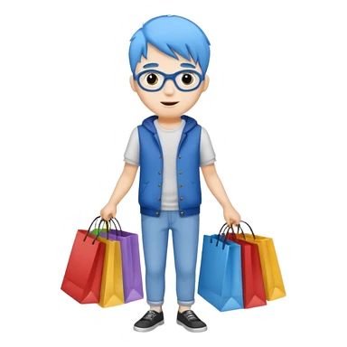 man with blue hair holding shopping bags sticker