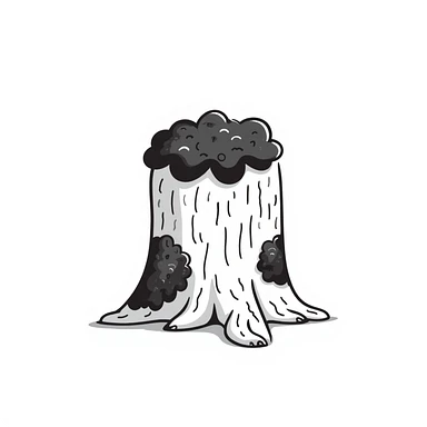 mossy tree base, hand-drawn doodle style, simple black lines, playful and minimal sticker