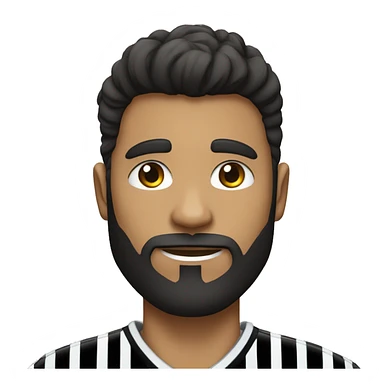 una persona blanca con barba negra ojos negros y pelo negro para arriba y una camisa de rayas celestes y blancas con una pelota de futbol sticker