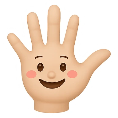 Make the eyes and fingers smaller, keep the hand waving and smiling, preserve transparent background. The style is a cartoonish character with a transparent background. sticker