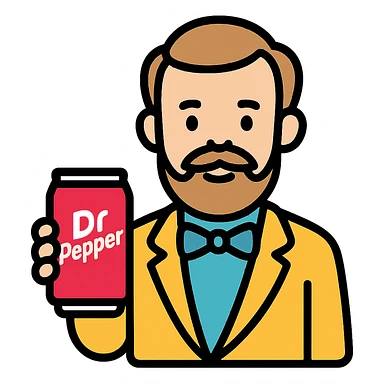 Charles Alderton holding a Dr Pepper color outline icon sticker