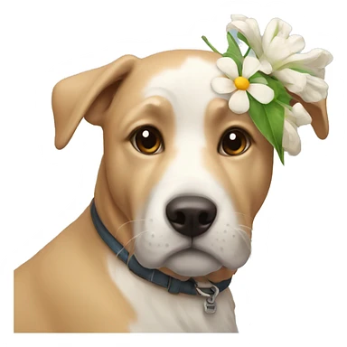 Dog with flower sticker