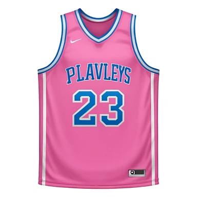 pink basketball jersey with the text PLAVLEYS 23 and a pattern sticker