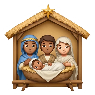 nativity scene in a manger with humans with Mediterranean skin color sticker