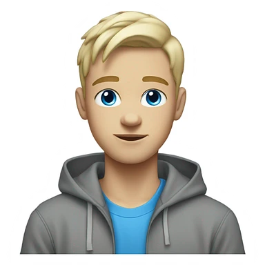 A white teen with a blonde low taper fade and a grey hoodie on with blue eyes sticker
