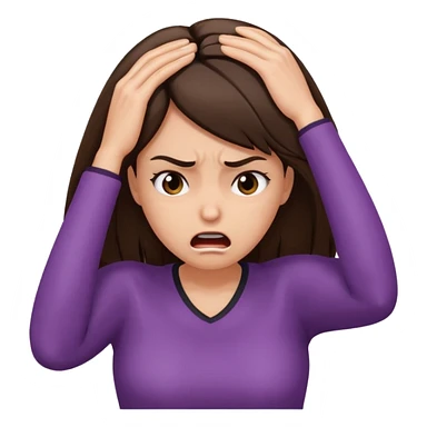 female pulling her hair with mad face, face palm, brunette sticker