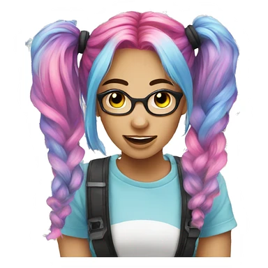 Rave girl pigtails rainbow hair sticker