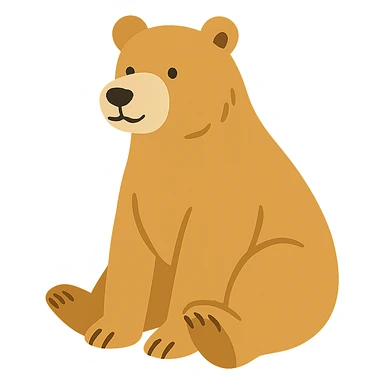 flat toon style blonde grizzly bear sitting, full body sticker