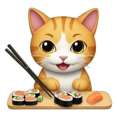cat eating sushi sticker