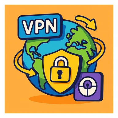 3D globe with VPN and digital security, cartoon 3D style sticker