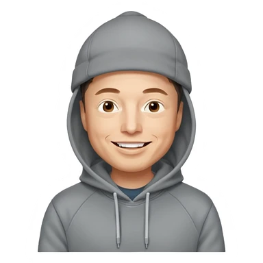 elon musk in gray hoodie full height, wear hoodie hat, happy sticker