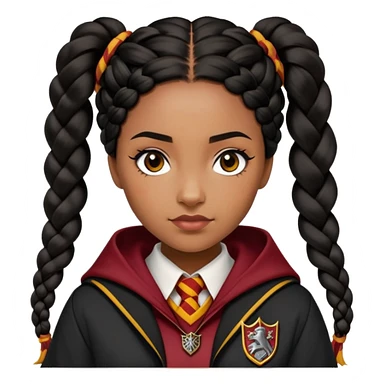 Angelina Johnson in harry potter, wear hogwarts gryfindor uniform,  thick, black hair worn in braids, reflecting her bold, stylish, and strong personality sticker