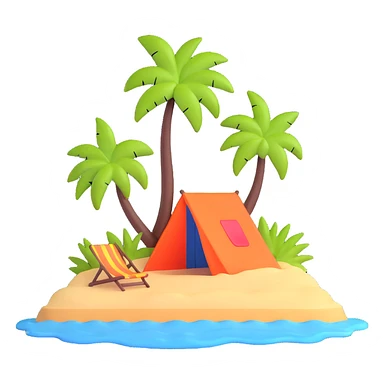 tropical beach with bright sun and colorful beach umbrella sticker