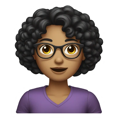 A curly-black-haired fair girl with glasses and Wink sticker