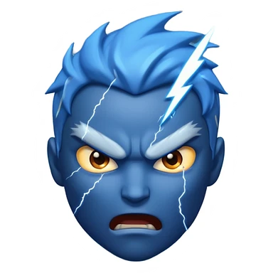 Rayos, centellas y estrellas en una cara color azul con expresiones de furia sticker