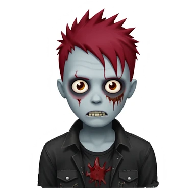 zombie boy with dark red spiky emo hair and black shirt sticker