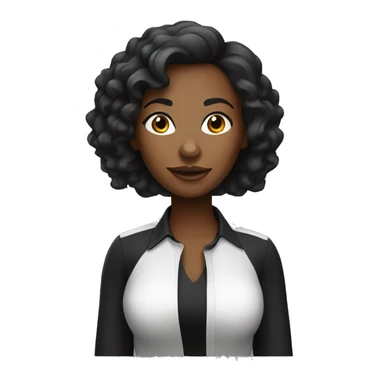 a cartoon looking pretty black woman in black shirt with white background  sticker