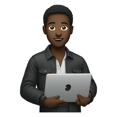 a black person holding a laptop sticker