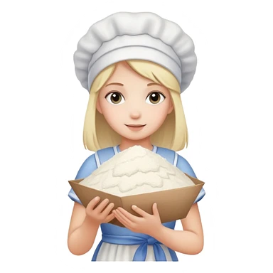 girl with card and a pile of flour sticker